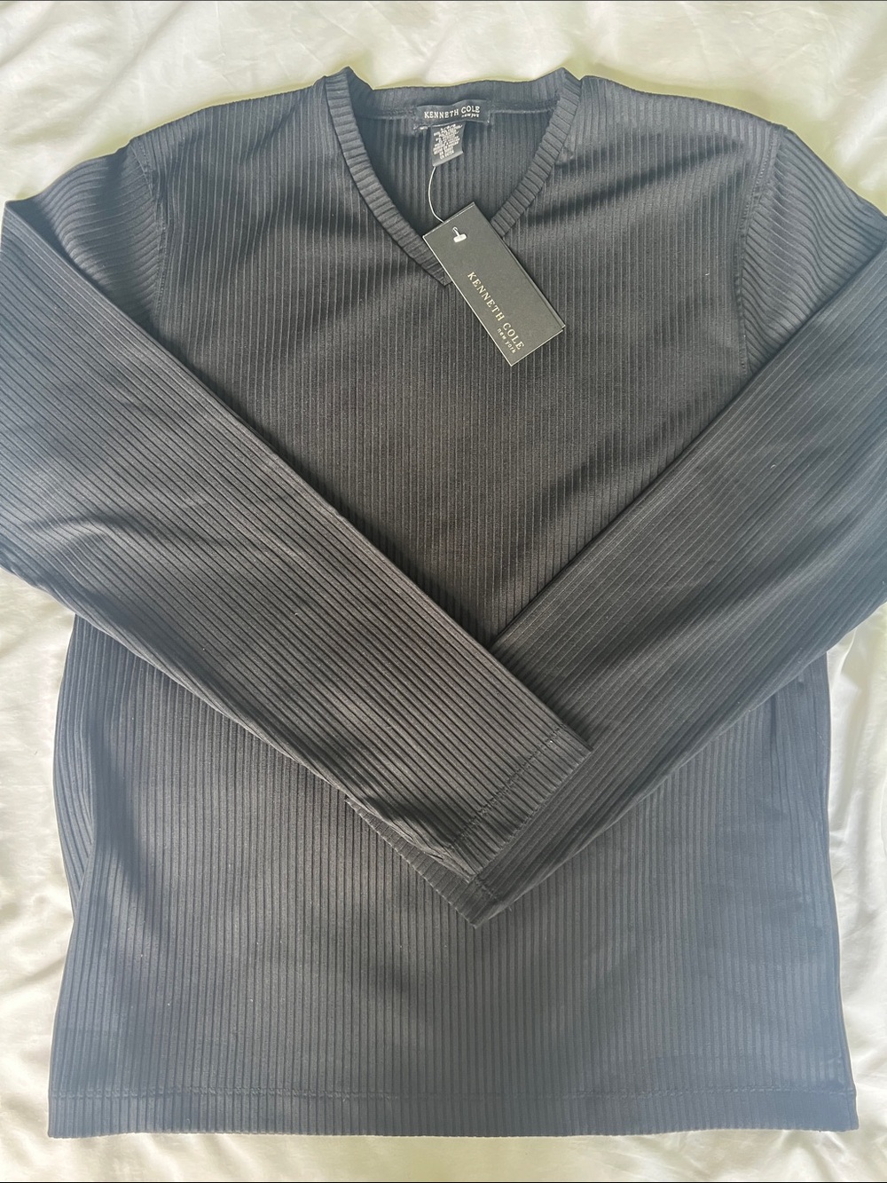 Kenneth Cole Men's Black Ribbed V-Neck Sweater - Lightweight Knit